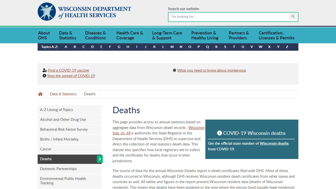 Deaths | Wisconsin Department of Health Services